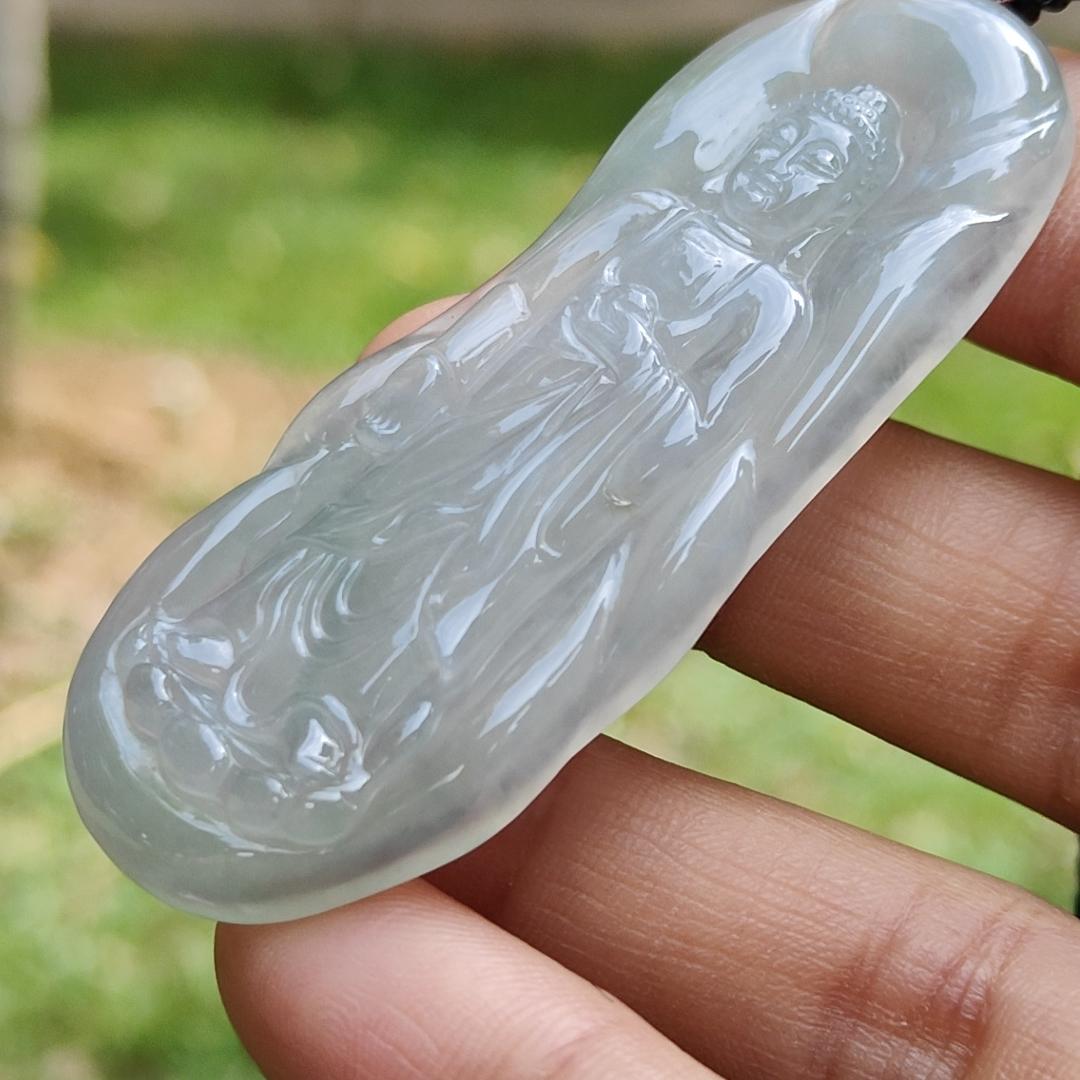 Light Green Hue Icy Translucent Natural Type A Jadeite Jade crafted as Amitābha to wear as Pendant, certificate weighs 18.67 grams (pendant281) Yi Pin Qian