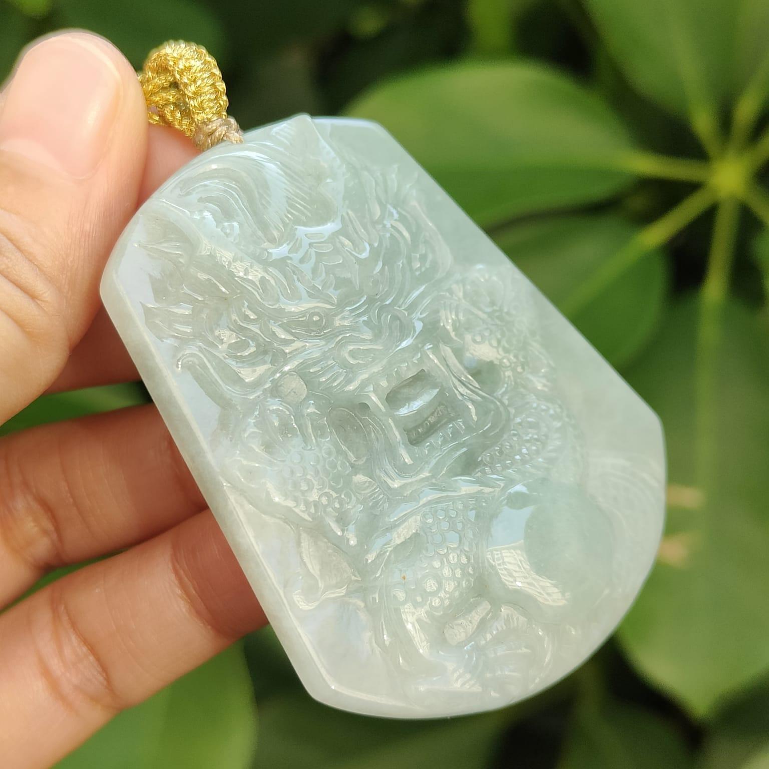 Crafted as Dragon Pendant on Natural Type A Jadeite Jade certificate weighs 40.23 grams, measurement 59 * 45.8 * 8.7 mm - SG Local Seller (pendant341) Yi Pin Qian Jadeites Jade Jewelry ~Your Precious Quintessential ~ Singapore