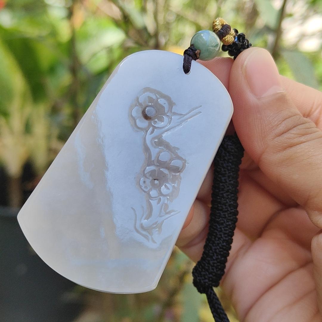 Light Lavender with red patches Natural Type A Jadeite Pendant Necklace crafted with fengshui scenery, certificate included weigh 44.44 grams, 60.8 * 36 * 9.8 mm (pendant104) Yi Pin Qian