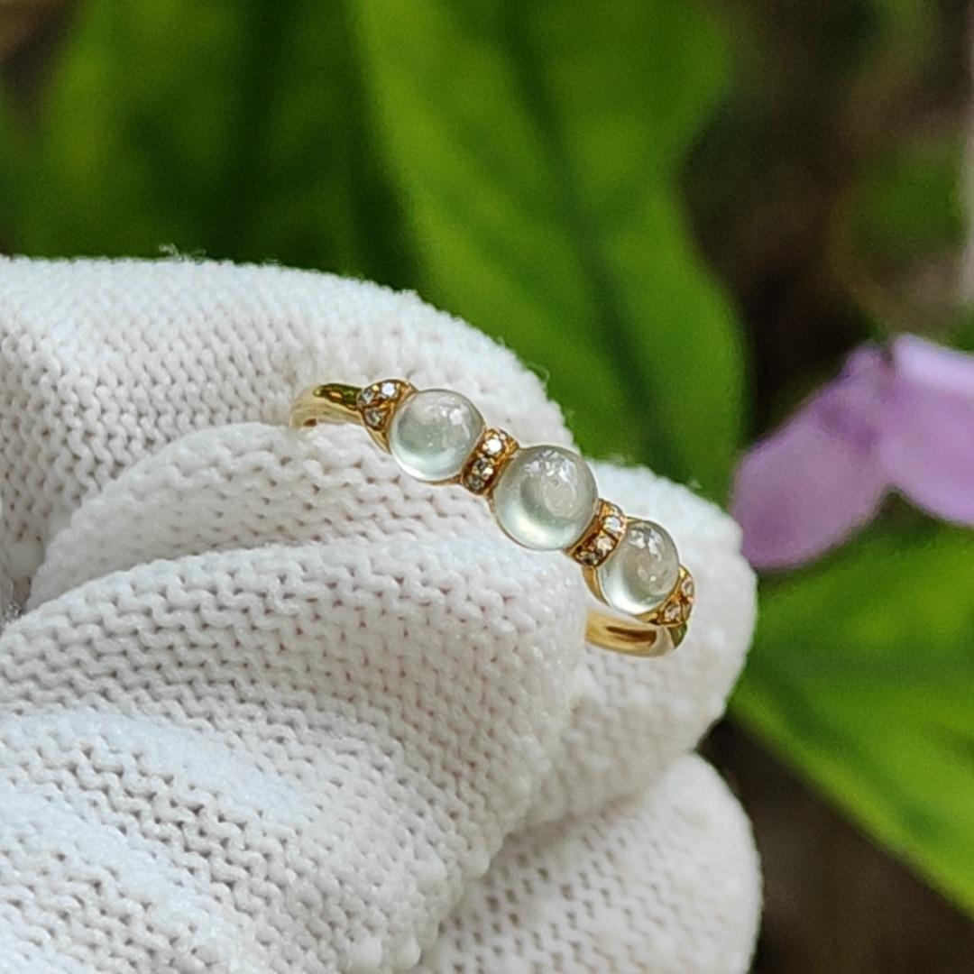 SG Seller New Listing Crafted on Natural Type jadeite jade with 3 cabochons on 18k gold as Ring certificate weighs 1.18 grams (18kring36) Yi Pin Qian Jadeites Jade Jewelry ~Your Precious Quintessential ~ Singapore