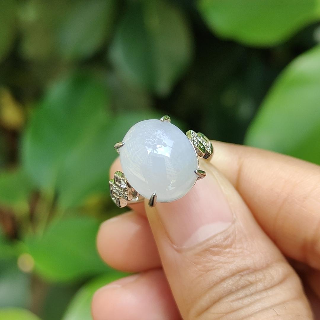 High Quality Semi Icy Cabochon with good Translucency Natural Type A Jadeite Jade set with S925 as adjustable Ring, certificate weighs 2.75 grams, measurement 12.9 * 11 * 4.8 (s925ring15) Yi Pin Qian Jadeites Jade Jewelry ~Your Precious Quintessential ~ Singapore