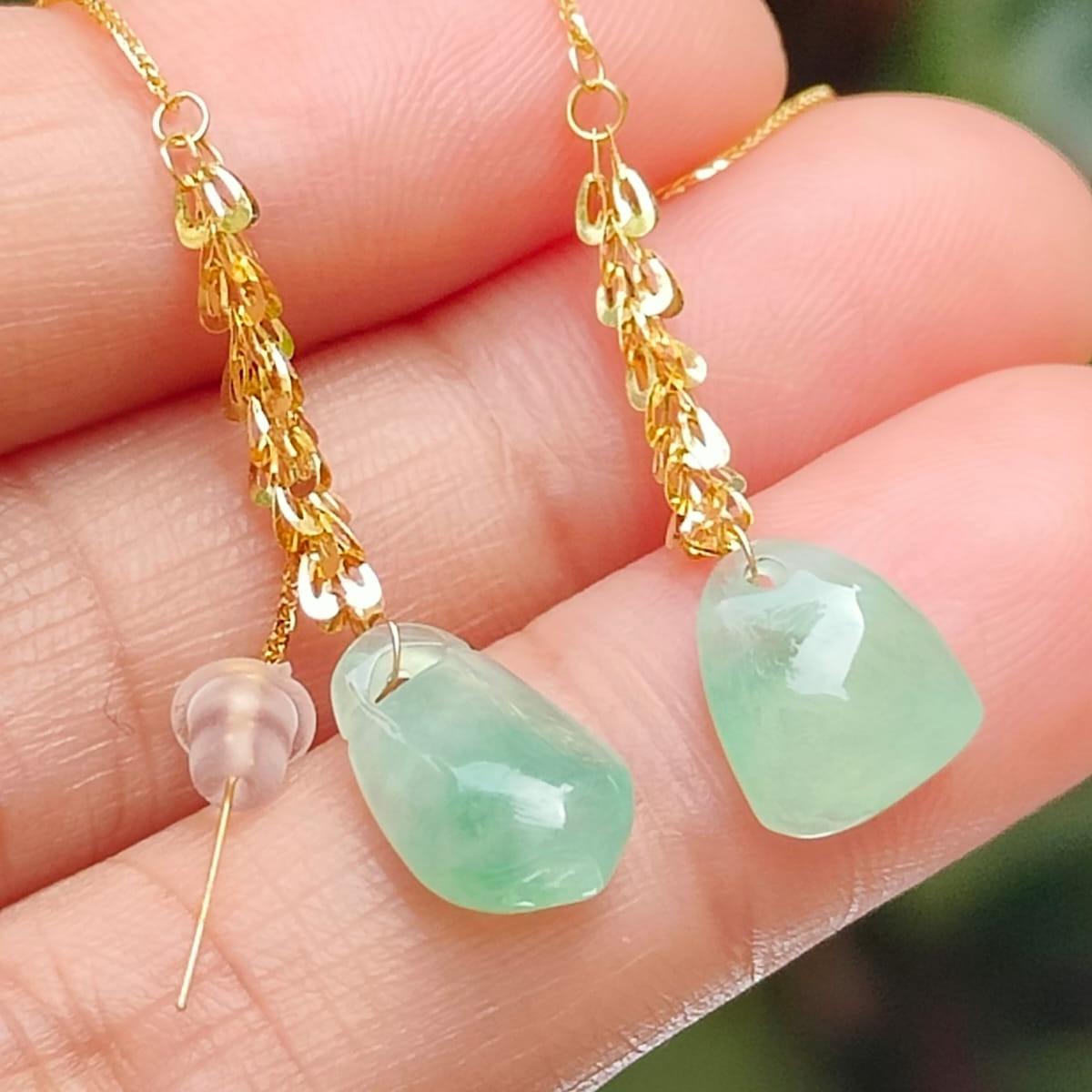 Wood Element Jade & Gold Earrings 🌱 Certified Harmony (Sku: 18k17) Yi Pin Qian Jadeites Jade Jewelry ~Your Precious Quintessential ~ Singapore