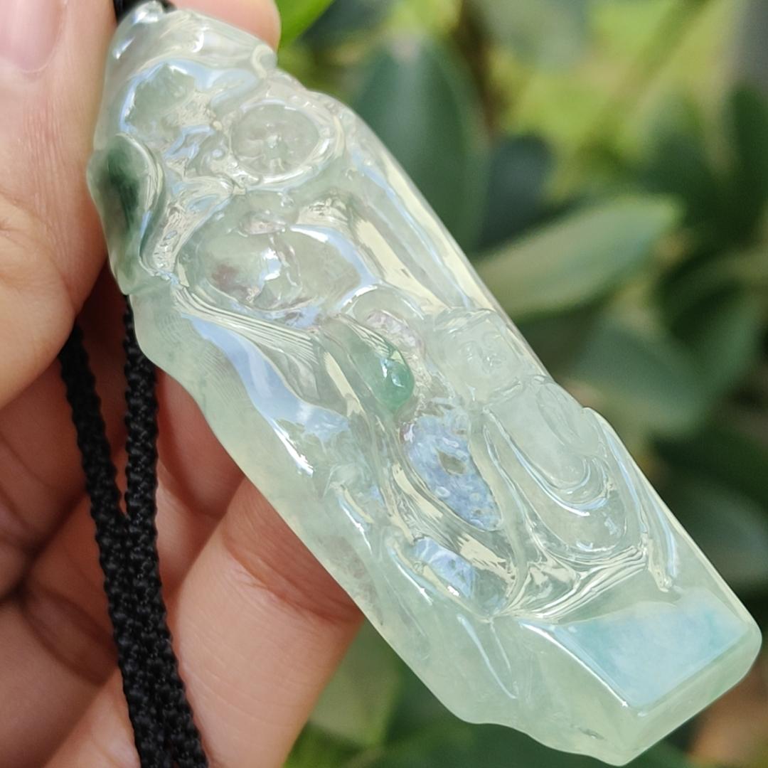Crafted as Buddha with a Fengshui Wheel as Pendant on Natural Type A Jadeite Jade, certificate weighs 18.79 grams, measurement 65.1 * 23 * 6.6 mm (pendant384) Yi Pin Qian Jadeites Jade Jewelry ~Your Precious Quintessential ~ Singapore