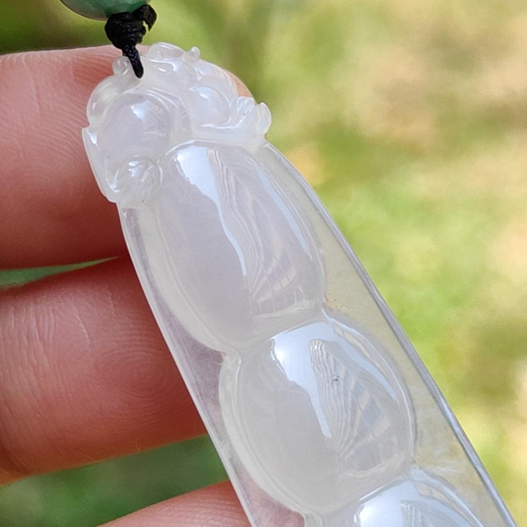Rare Pure White Icy Translucent Natural Type A Jadeite Jade crafted with French Beans as Pendant Necklace, certificate weigh 8.4 grams, measurement 47.5 * 14.6 * 8.6 mm (pendant220) Yi Pin Qian