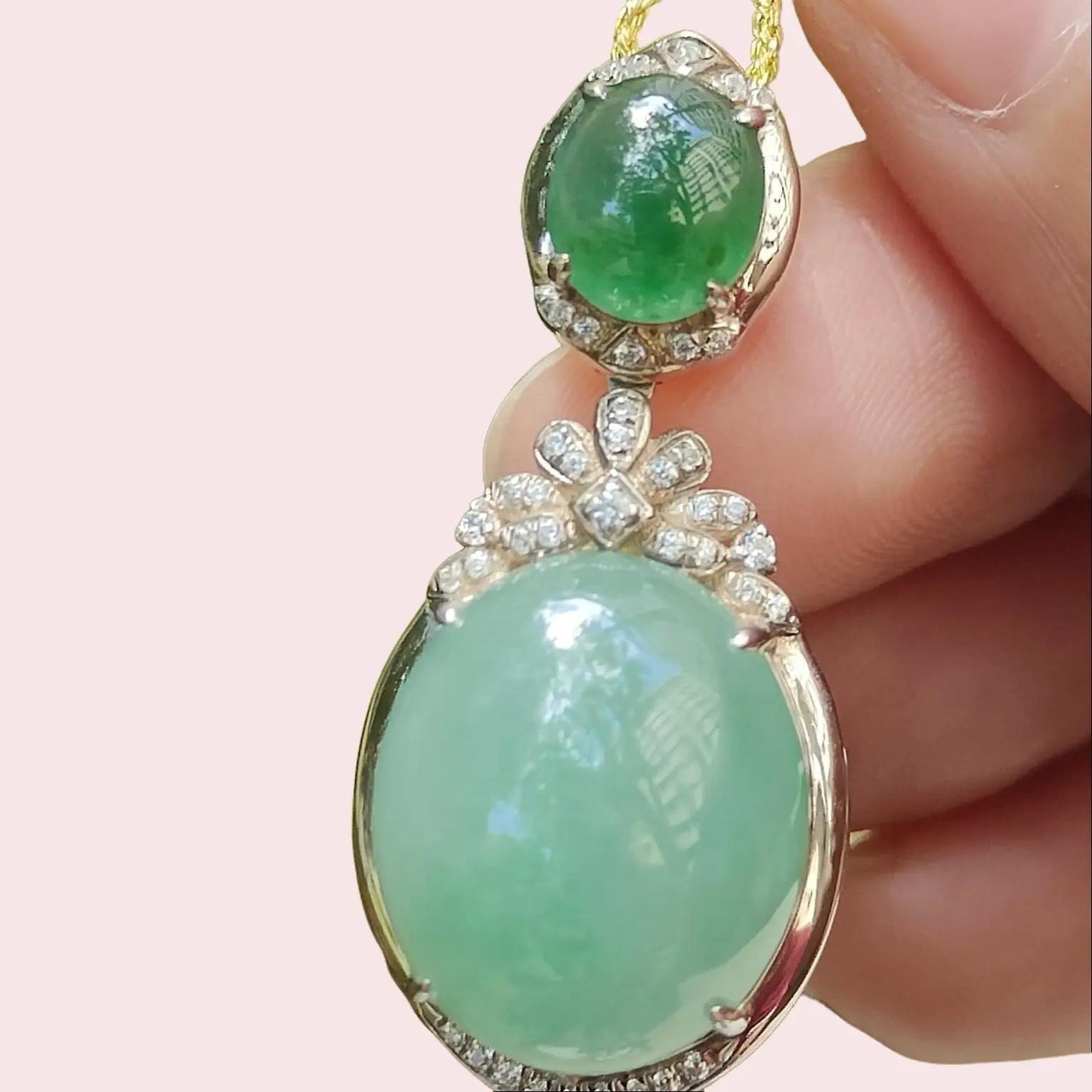 Natural Type A Jadeite Pendant – Icy Emerald & Light Green Cabochons, S925 Silver Setting, Timeless Elegance (s925p6) Yi Pin Qian Jadeites Jade Jewelry ~Your Precious Quintessential ~ Singapore