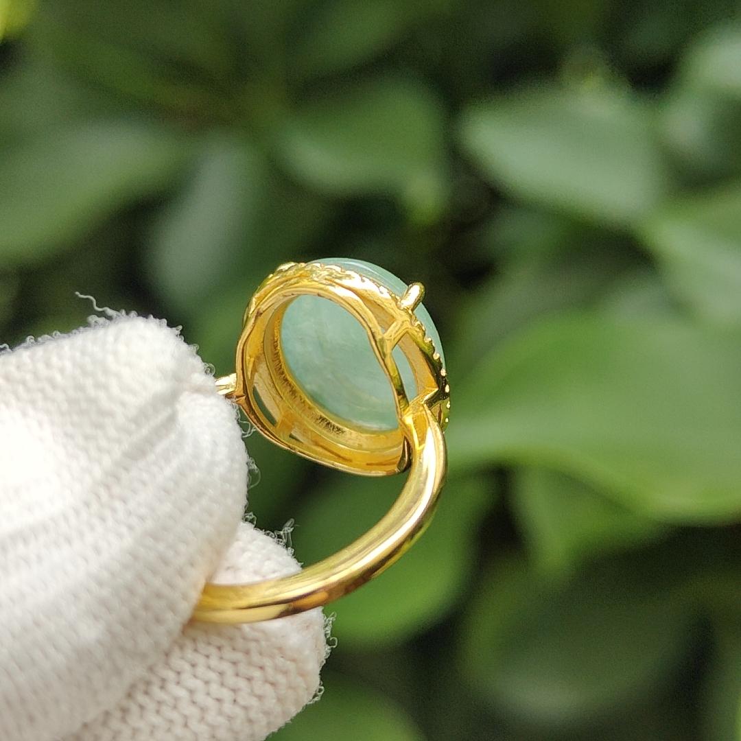 Type A Natural Jadeite Jade - Good Quality Light Green Cabochon set on S925 as Free size adjustable Ring with QIC labs approved certificate weighs 3.89 grams, measurement 13.9 * 11.6 * 3.3 mm (s925ring16) Yi Pin Qian Jadeites Jade Jewelry ~Your Precious Quintessential ~ Singapore