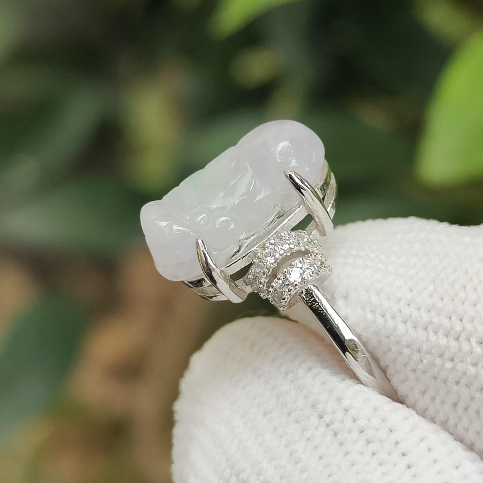 Crafted as Pixiu on Lavender with Green Natural Type A Jadeite Jade set on S925 as adjustable Ring certificate weighs 2.65 grams, measurement 14 * 6.7 * 5.4 mm (s925ring28) Yi Pin Qian Jadeites Jade Jewelry ~Your Precious Quintessential ~ Singapore