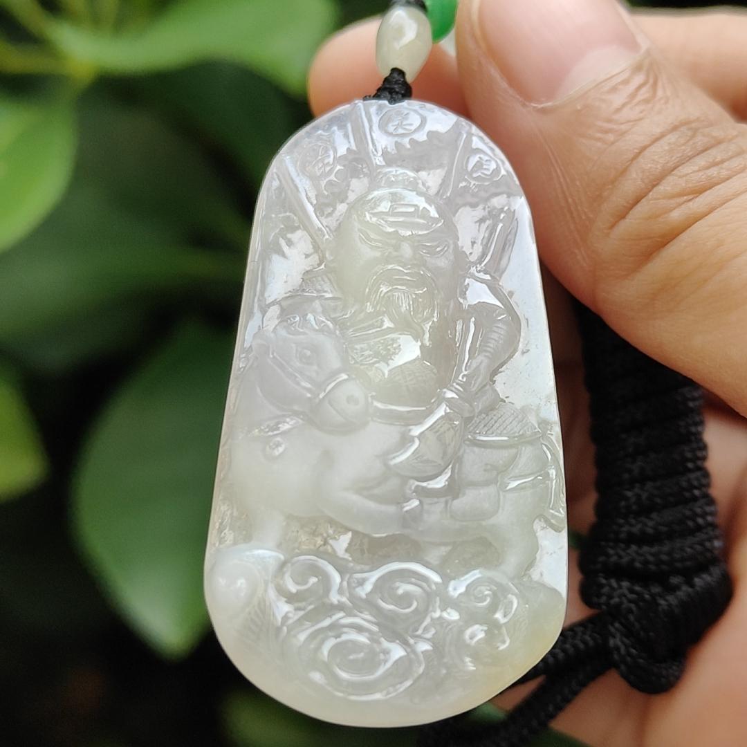 Crafted as Guan Gong Riding Horse on Natural Type A Jadeite Jade as Pendant - SG Ready Stocks - certificate weighs 14.54 grams, measurement 48.7 * 25.1 * 6.7 mm (pendant328) Yi Pin Qian Jadeites Jade Jewelry ~Your Precious Quintessential ~ Singapore