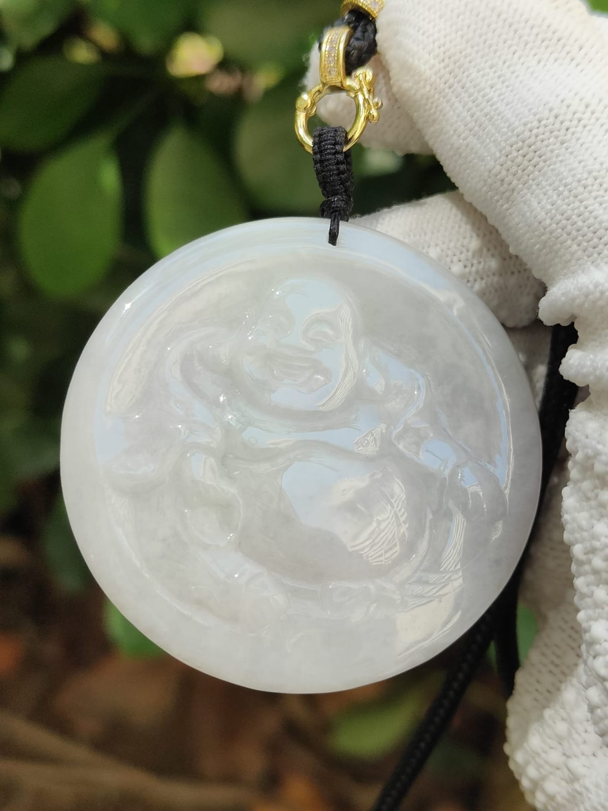 Natural Jadeite Jade Laughing Buddha Pendant with Certificate – Light Green & Lavender Hue (Sku: pendant453)