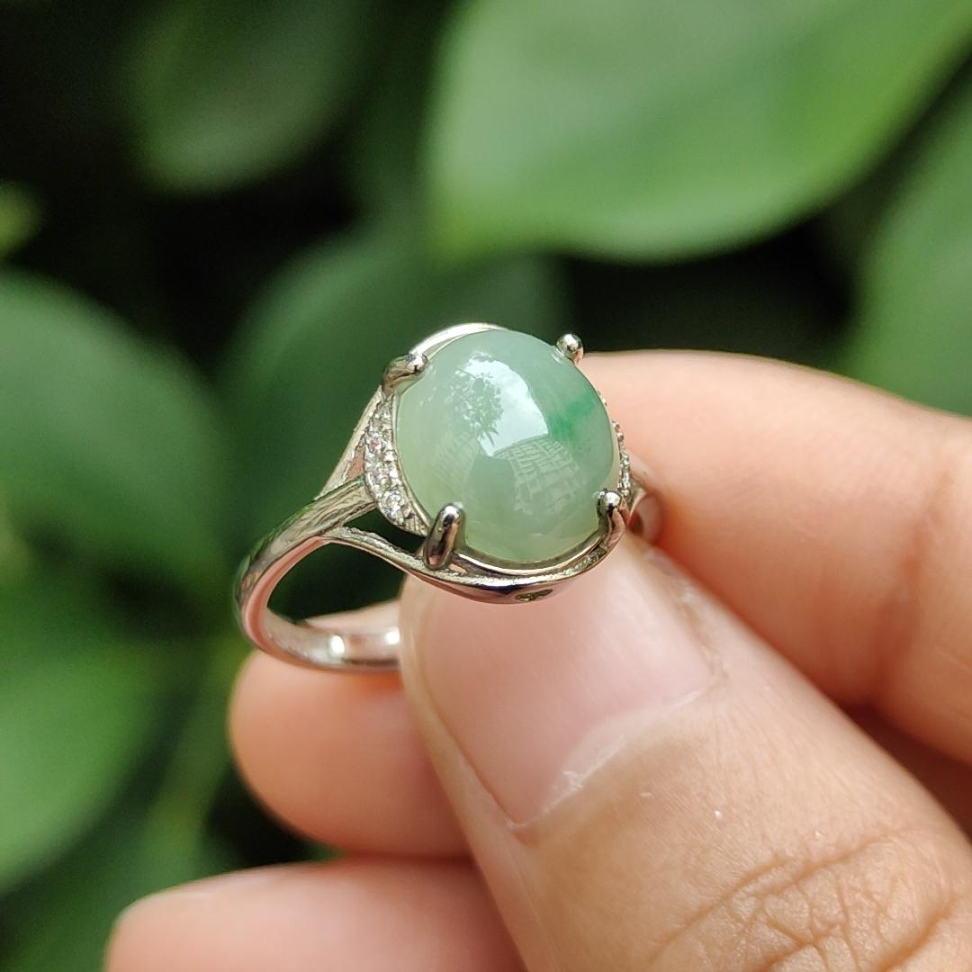 Crafted as Light Green Cabochon on Natural Type A Jadeite Jade set with S925 as Adjustable Ring certificate weighs 2.22 grams, measurement 10.3 * 8.9 * 3.4 mm (s924ring24) Yi Pin Qian Jadeites Jade Jewelry ~Your Precious Quintessential ~ Singapore