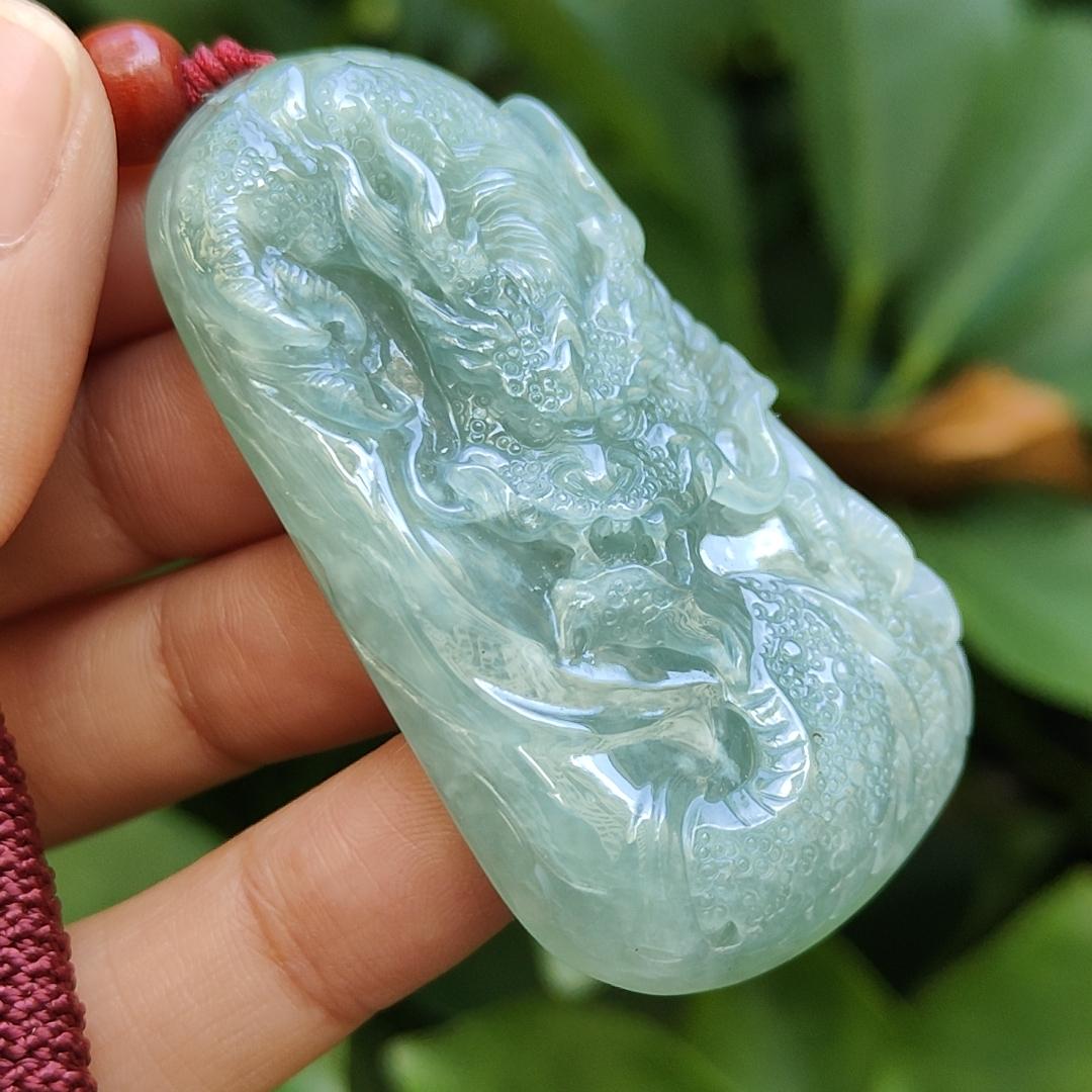 Latest Arrival ~ Crafted as Dragon Pendant on Natural Type A Jadeite Jade certificate weighs 28.8 grams, measurement 56.1 * 33.6 * 7.8 mm (pendant358) Yi Pin Qian Jadeites Jade Jewelry ~Your Precious Quintessential ~ Singapore
