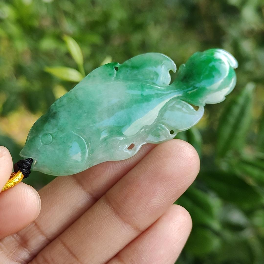 A (Type) Natural Jadeite Jade Light Green with Green crafted as Fish pendant [Collection], certificate weighs 8.69 grams, measurement 59 * 23.6 * 4.6 mm (pendant299) Yi Pin Qian Jadeites Jade Jewelry ~Your Precious Quintessential ~ Singapore