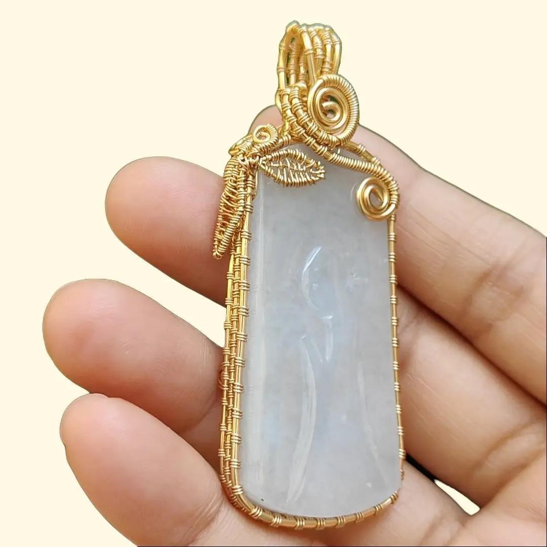 #Sold - DIY Crafting with Enlightenment, Hand wrap GF14k as pendant on Natural Type A Jadeite Jade with certificate, weighs 19.33 grams ~ Made in Singapore (pendant311)