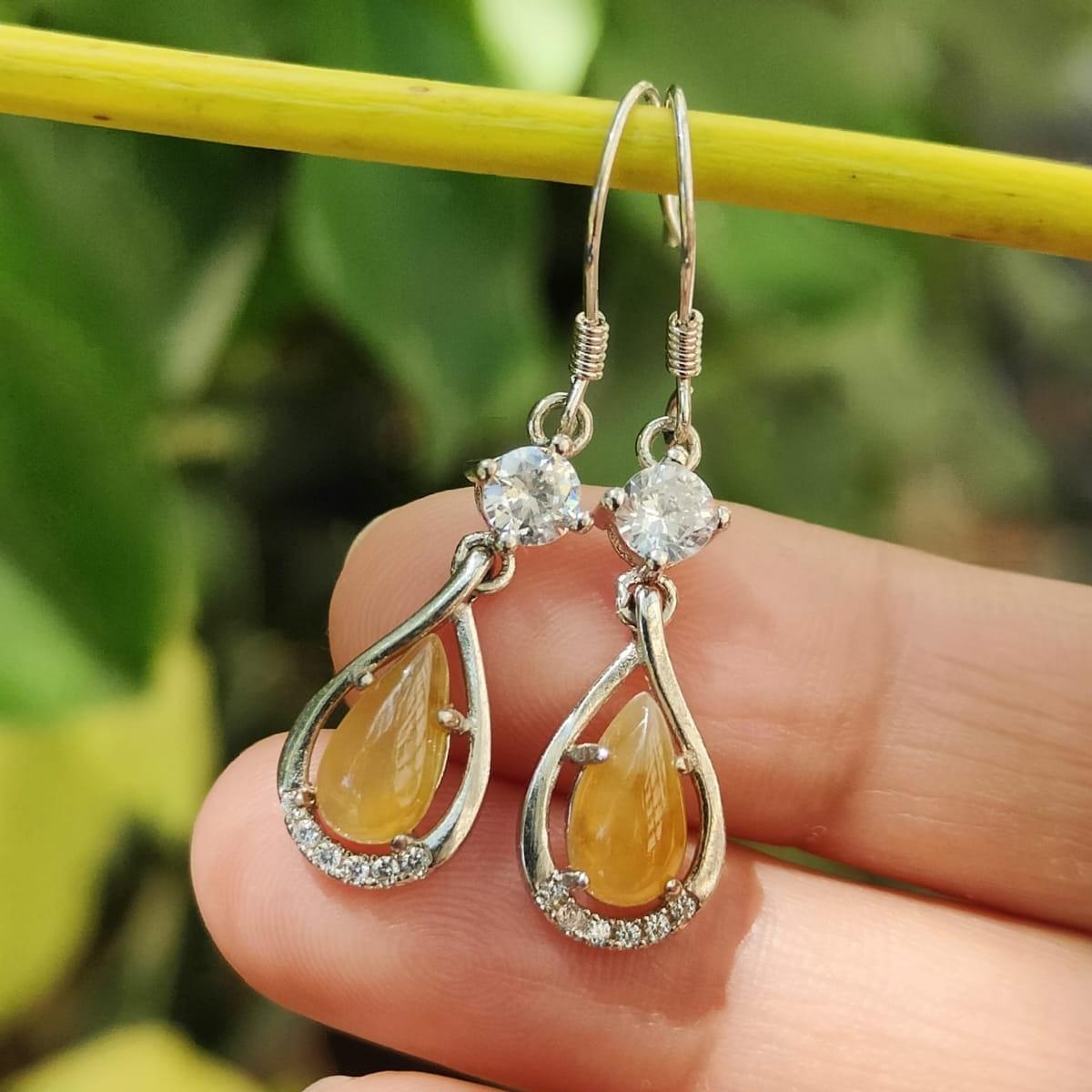 Natural Yellow Jadeite crafted as Hook Earrings S925 Silver – Earth & Fire Energy, Certified Type A | $499 (s925es2) Yi Pin Qian Jadeites Jade Jewelry ~Your Precious Quintessential ~ Singapore