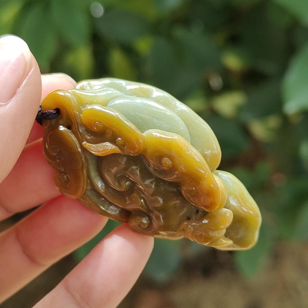 Latest Arrival in SG - Lots of Ruyi Crafted on Light Green Hue with Brown Natural Type A Jadeite Jade as Pendant, certificate weighs 35.21 grams, measurement 54.6 * 31.3 * 14.8 mm (pendant321) Yi Pin Qian Jadeites Jade Jewelry ~Your Precious Quintessential ~ Singapore