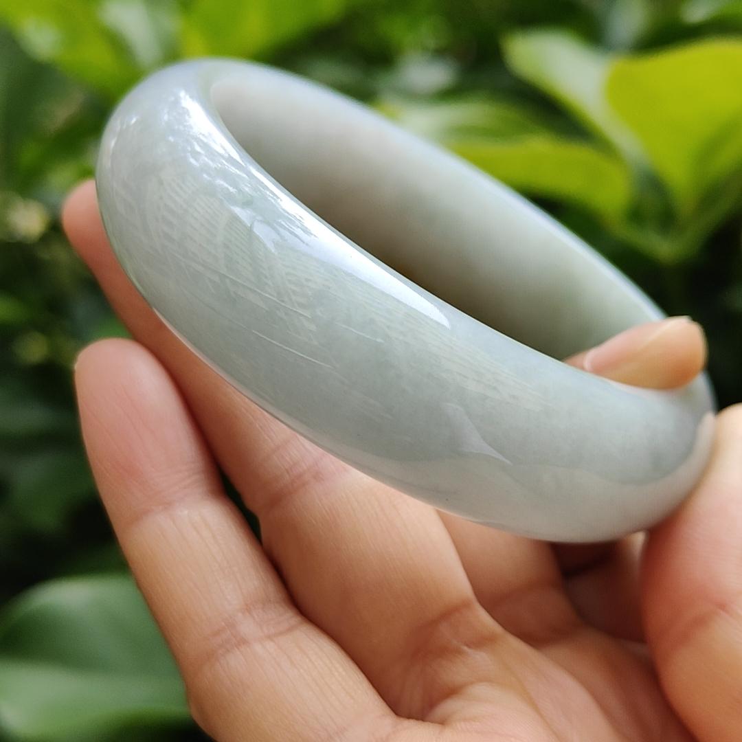 Beautiful Crafted as 59mm Peace Bangle with Light Green Hue, Brownish Yellow Type-A Natural Jadeite-Jade certificate weighs 77.9 grams, Width: 17.6 * Thickness 8 mm (bangle12) Yi Pin Qian Jadeites Jade Jewelry ~Your Precious Quintessential ~ Singapore