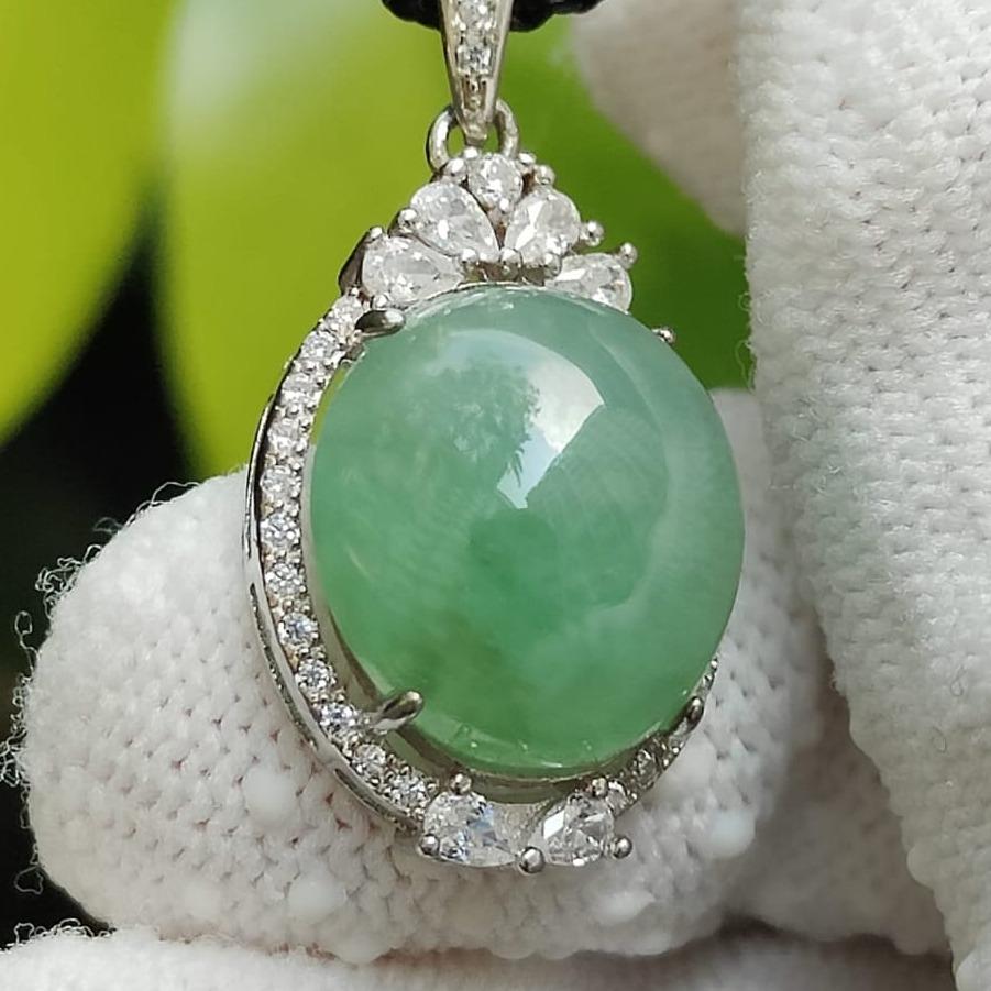 Natural Type A Jadeite Pendant 🌱🌀 – S925 Silver + Zirconia | Wealth & Clarity Energised (Sku: s925p12)