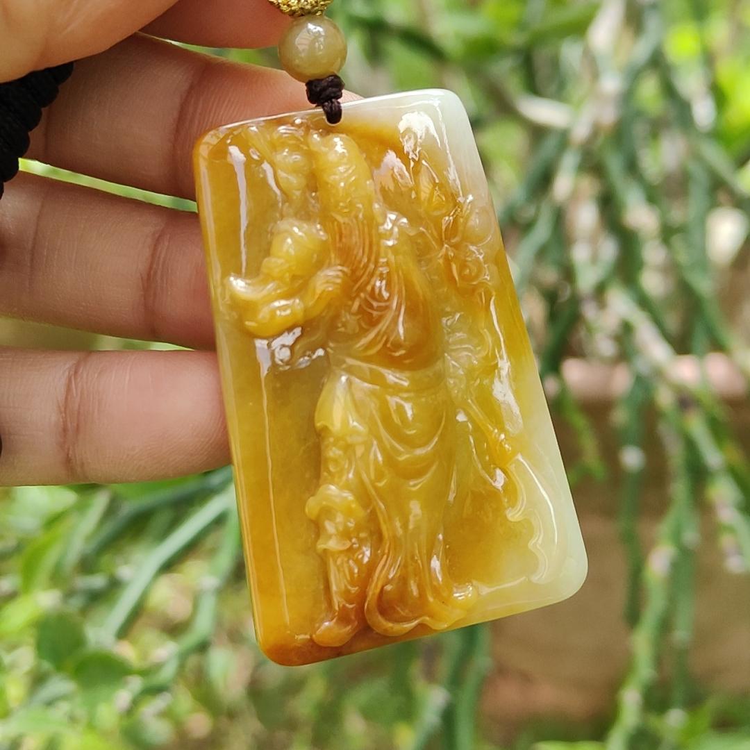 Rare Old Yellow with Red Natural Type A Jadeite Pendant Crafted with Guan Gong come with ceritificate weight 24.70 grams, 49.7 * 32 * 8 mm for Guan Gong collectors (pendant118) Yi Pin Qian