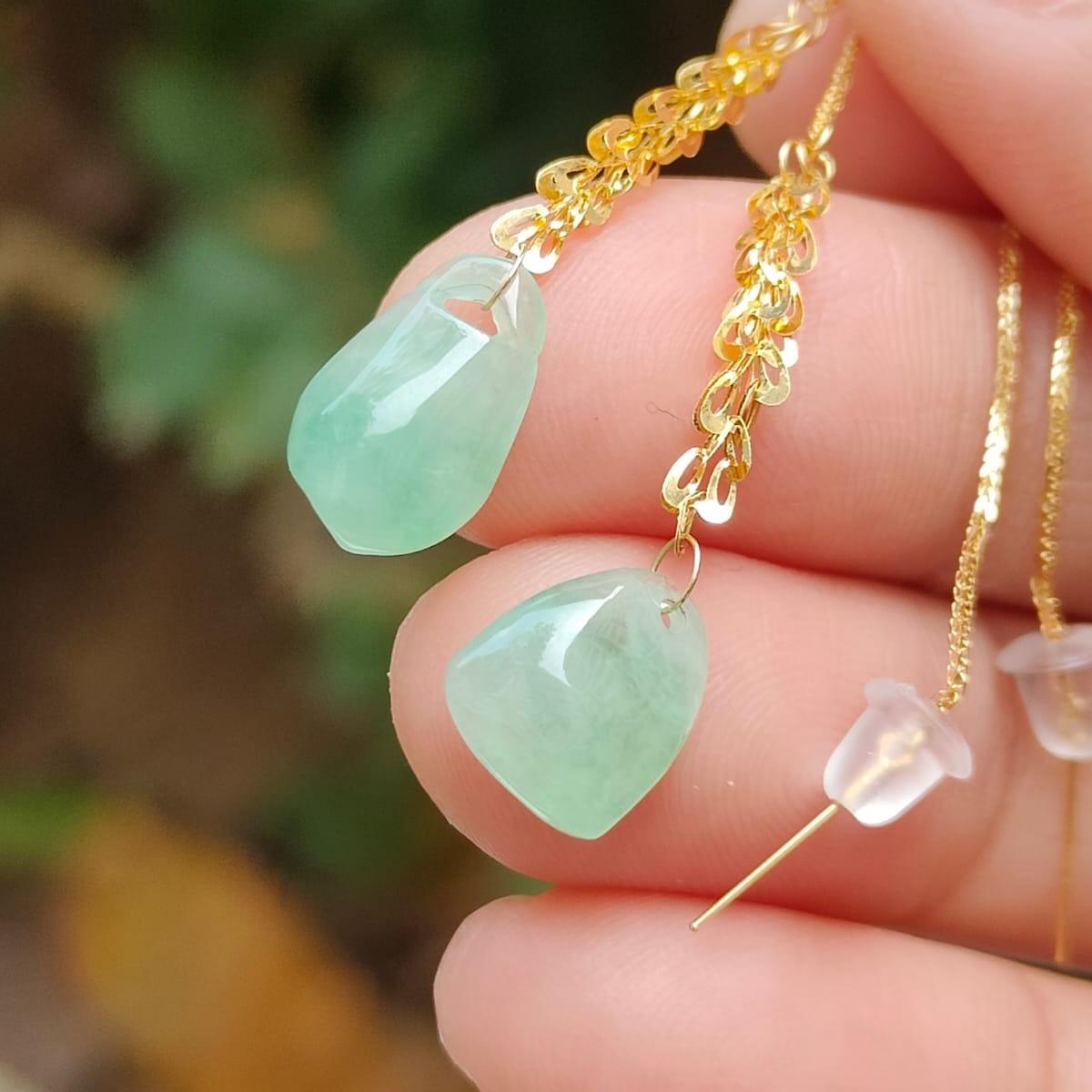 Wood Element Jade & Gold Earrings 🌱 Certified Harmony (Sku: 18k17) Yi Pin Qian Jadeites Jade Jewelry ~Your Precious Quintessential ~ Singapore