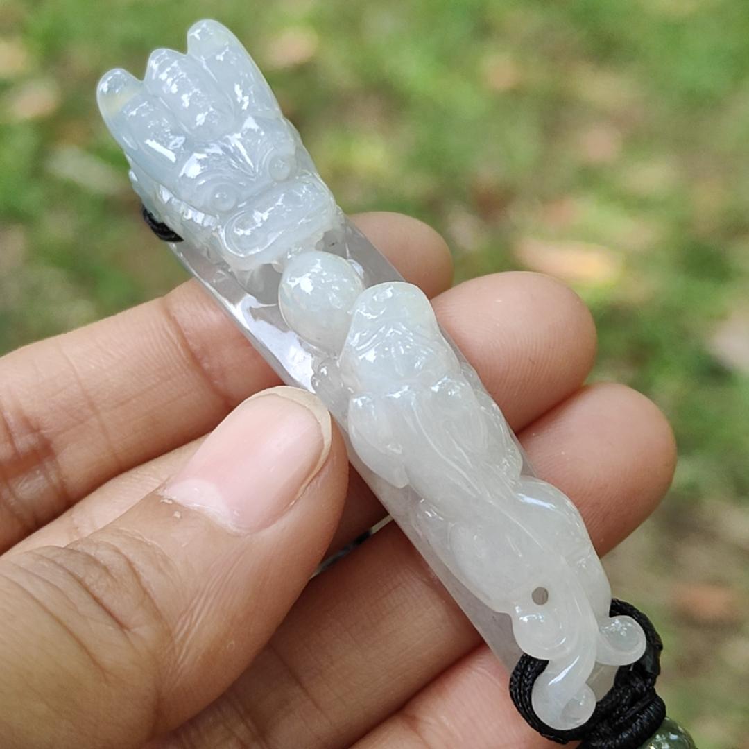 High Quality Wrist Bracelet Natural Type A Jadeite Jade crafted with Dragon and Pixiu as Bangle Bracelet, certificate weighs 25.73 grams, measurement 66.3 * 13.8 * 20 mm (bracelet26) Yi Pin Qian