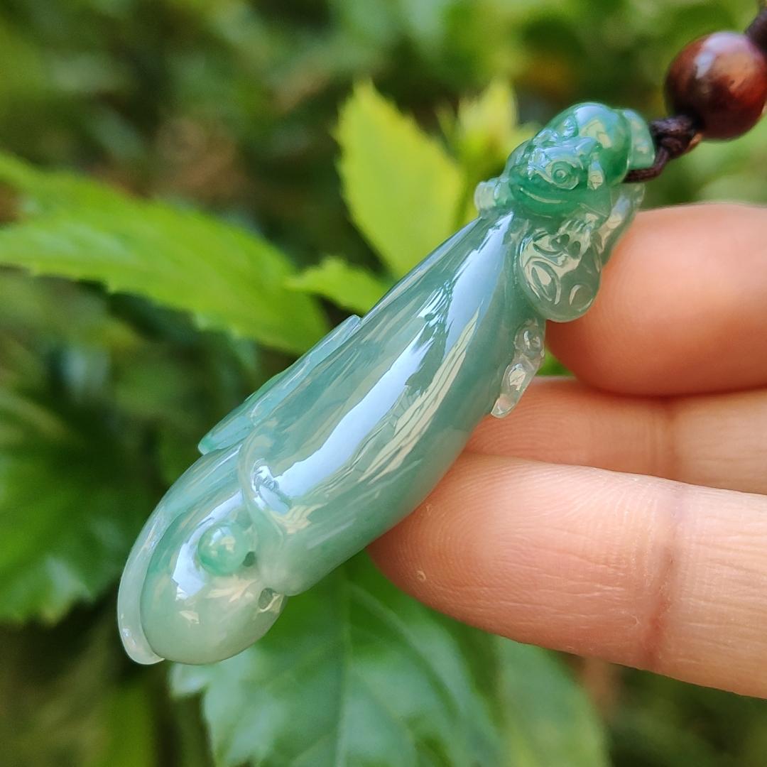 Very beautiful Full Green and Light Green Hue Natural Type A Jadeite Jade crafted with Three Legs Toad with coin and Ruyi with certificate weigh 16.97 grams, measurement 52.8 * 21.2 * 10.7 mm (pendant180) Yi Pin Qian