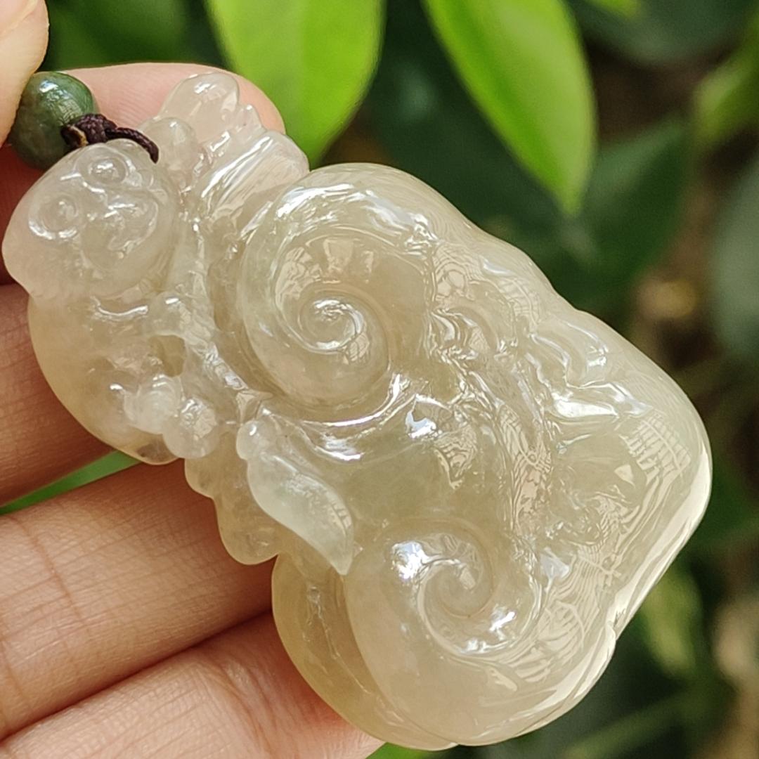 Crafted as Ruyi with Money Pendant on Yellow Icy High Quality Natural Type A Jadeite Jade certificate weighs 35.57 grams, measurement 48.3 * 30.9 * 14 mm (pendant385) Yi Pin Qian Jadeites Jade Jewelry ~Your Precious Quintessential ~ Singapore