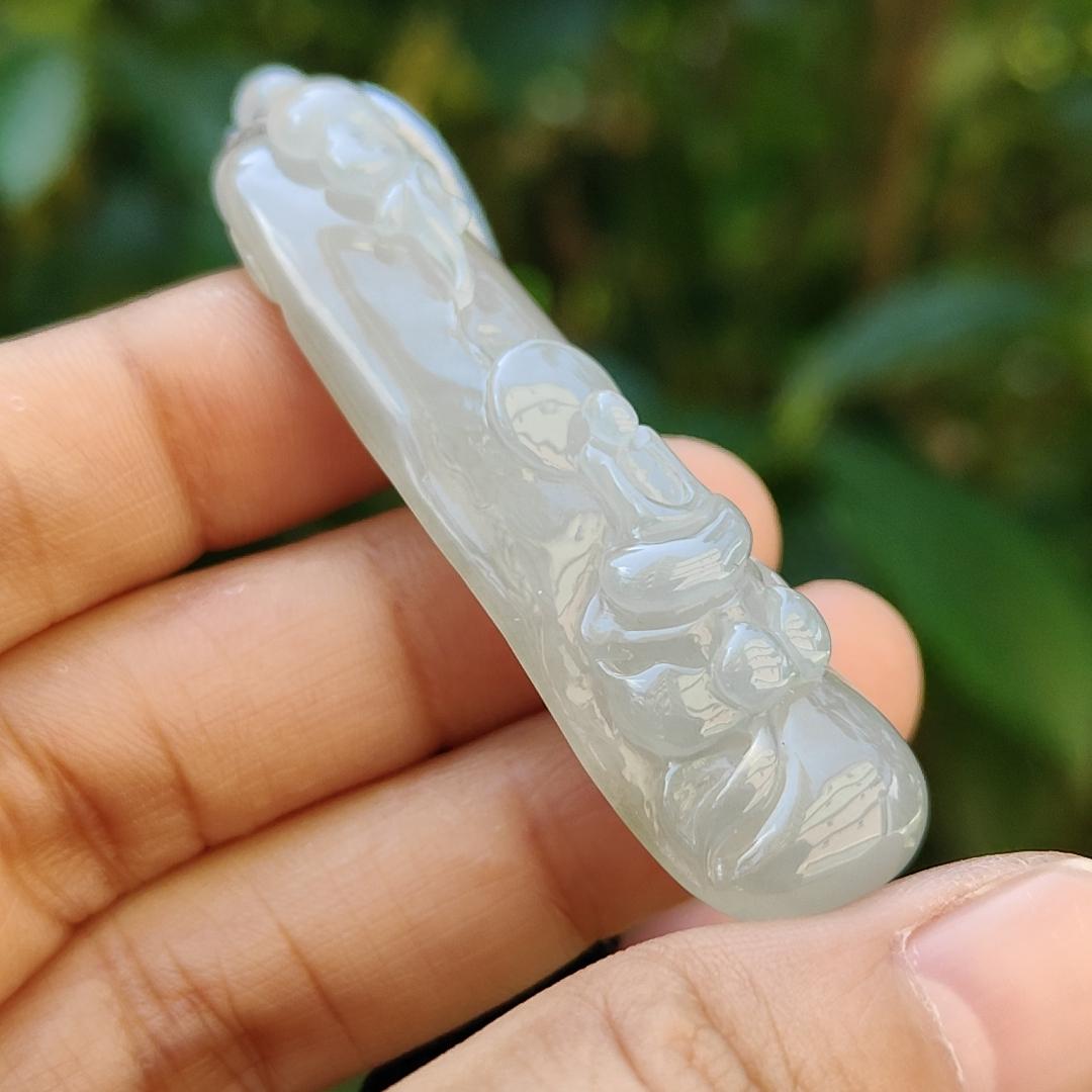 Semi Translucent Icy Natural Type A Jadeite Pendant carved with faceless buddha and lotus meaning Compassion and Wisdom , QIC labs approved certificate included weight 16.56 grams, 55.50 * 16.10 * 8.80 mm, very suitable for daily wear (pendant95) Yi Pin Qian