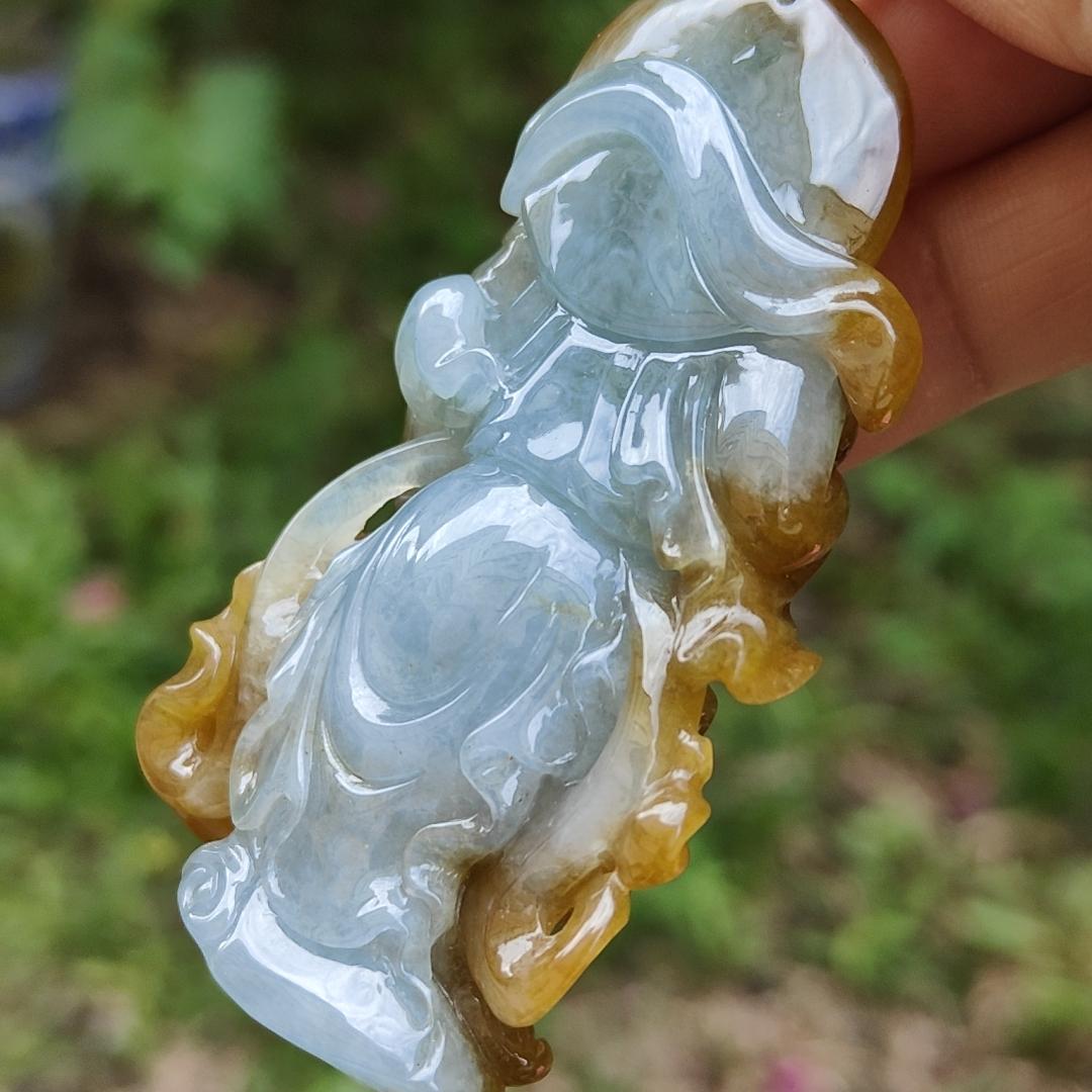 Special Sales - Very Rare Brown and Light Green Natural Type A Jadeite Jade crafted with Guan Gong as Pendant with certificate weigh 66.01 grams, measurement 70 * 43.7 * 18 mm (pendant228) Yi Pin Qian