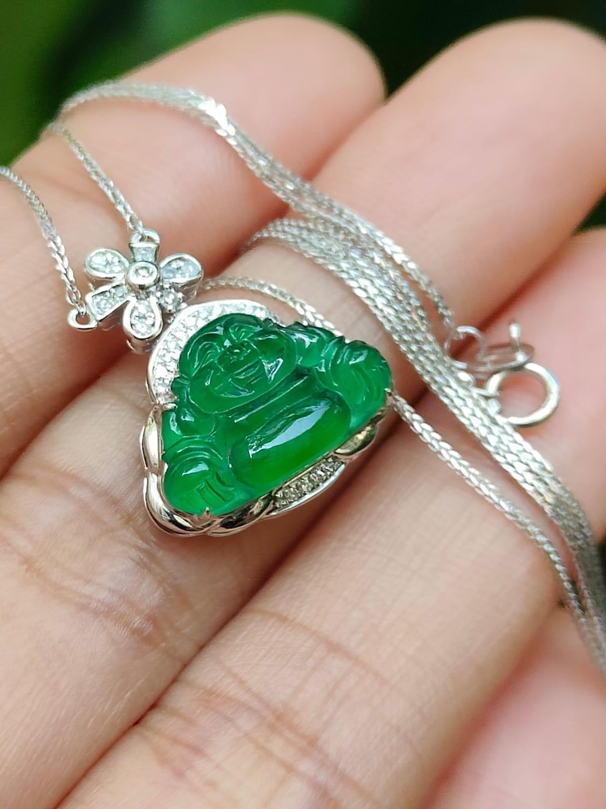 Harmony Guardian: 18k Gold Feng Shui Jadeite Buddha Pendant (Sku: 18kp125) 🌱🔥🪨💧🌀
