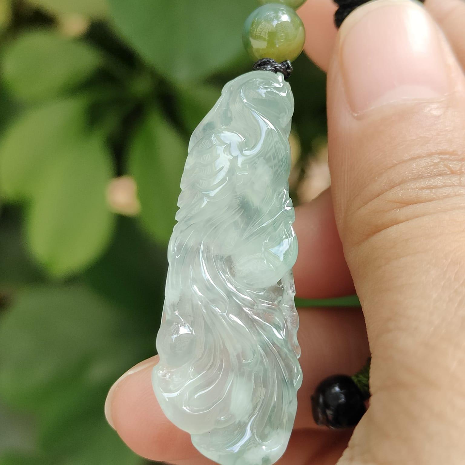 Icy Phoenix & Ruyi Jadeite Pendant – Five Elements Harmony, Certified Type A Jade, Heirloom-Quality (Sku: pendant402) Yi Pin Qian Jadeites Jade Jewelry ~Your Precious Quintessential ~ Singapore