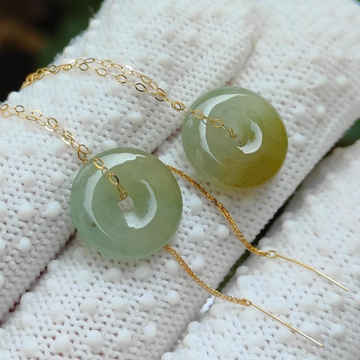 Wood Energy Jade Earrings 🌱- Golden Growth (Sku: 18k18) Yi Pin Qian Jadeites Jade Jewelry ~Your Precious Quintessential ~ Singapore