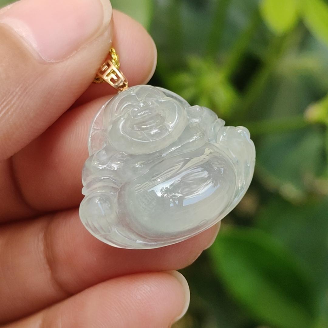 New Listing crafted as Milo Buddha on Natural Type A Jadeite Jade as Pendant with 18k Clasp, certificate weighs 3.97 grams, measurement 19.3 * 23.3 * 6.3 mm (18kp89) Yi Pin Qian Jadeites Jade Jewelry ~Your Precious Quintessential ~ Singapore