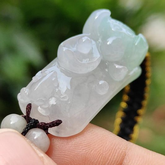 Light Green Natural Type A Jadeite Jade crafted with frog and Lotus as bracelet, certificate weigh 9.98 grams, measurement 33.9 * 14.1 * 12.3, (bracelet23) Yi Pin Qian