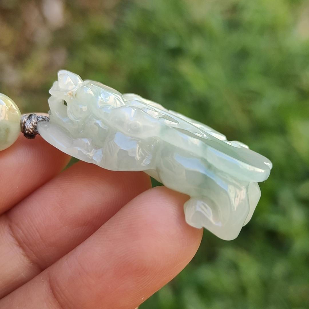 Crafted as Pixiu Light Green Natural Type A Jadeite Jade Pendant Necklace with certificate weigh 18.41 grams, measurement 38.3 * 21.6 * 11 mm (pendant178) Yi Pin Qian