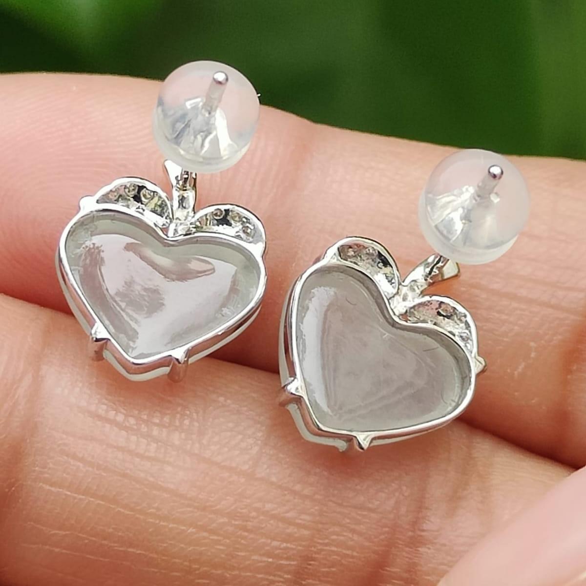 Heart Shape Icy Translucent Natural Type A Jadeite Jade Cabochons design as Apple shape with 18k stud earrings, certificate weighs 2.65 grams (18k06) Yi Pin Qian Jadeites Jade Jewelry ~Your Precious Quintessential ~ Singapore
