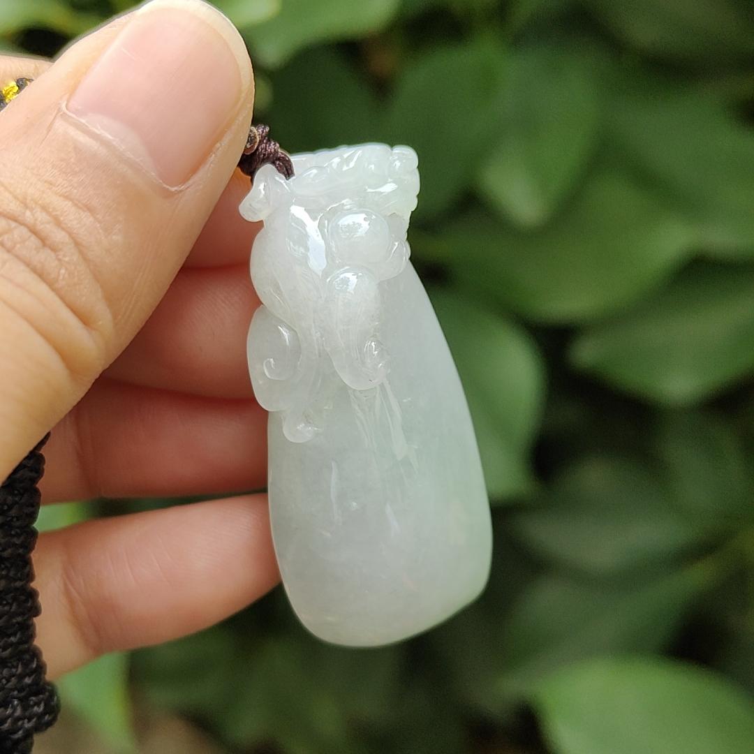 Crafted with Pixiu On Fuku Melon Burmese Natural Type A Jadeite Jade as Pendant, QIC labs approved certificate weighs 34.54 grams, measurement 47.3 * 22.2 * 16.5 mm (pendant315) Yi Pin Qian Jadeites Jade Jewelry ~Your Precious Quintessential ~ Singapore