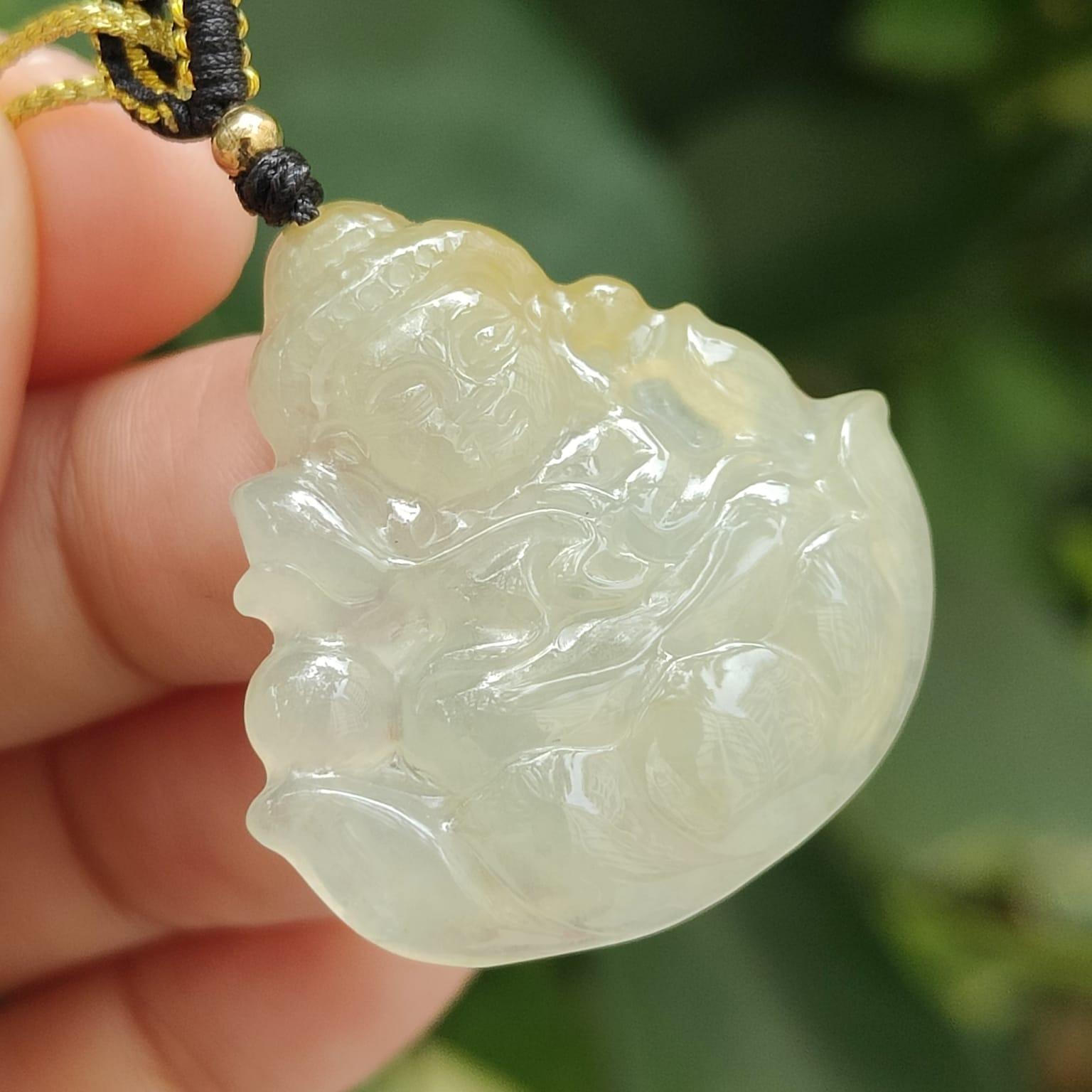 Icy Yellow Translucent Baby Buddha Pendant Natural Type A Jadeite Jade certificate weighs 5.74 grams, measurement 30.2 * 29.1 * 4.8 mm (pendant388) Yi Pin Qian Jadeites Jade Jewelry ~Your Precious Quintessential ~ Singapore
