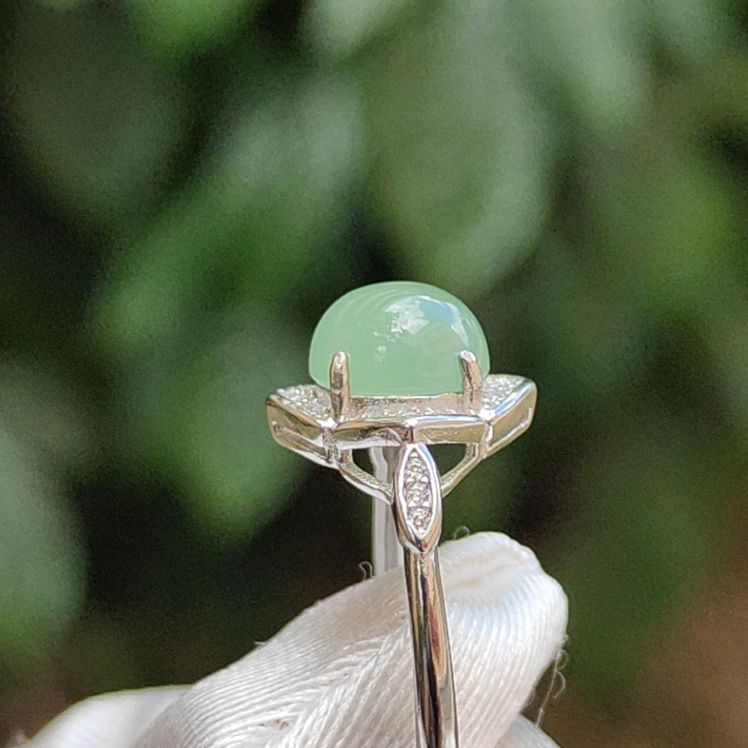 Green Natural Type A Jadeite Jade cabochon 7.8 * 7.2 * 4.5 mm set with S925 Silver as adjustable ring, certificate weigh 2.23 grams, (s925ring12) Yi Pin Qian