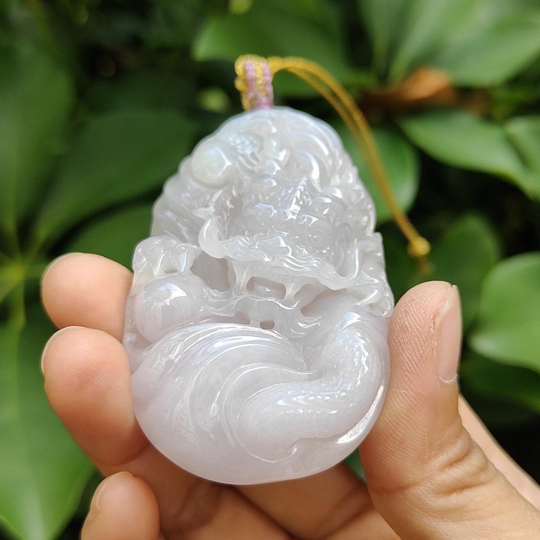 Crafted as Big Dragon Pendant on Natural Type A Jadeite Jade certificate weighs 72.71 grams, measurement 67.7 * 41 * 14.6 mm (pendant360) Yi Pin Qian Jadeites Jade Jewelry ~Your Precious Quintessential ~ Singapore