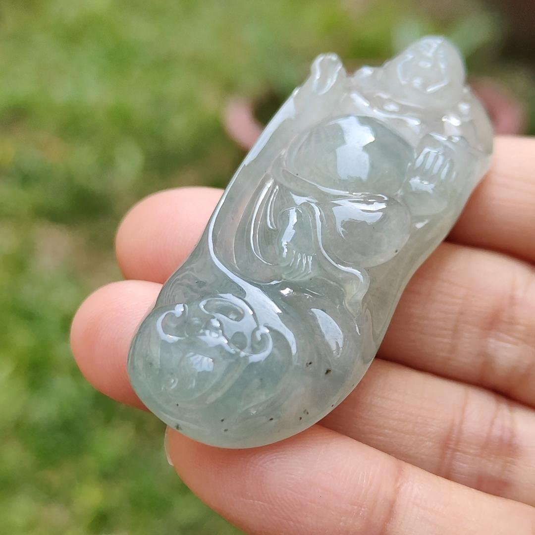 Premium Rare Semi Icy Natural Type A Jadeite Jade crafted with Milo Buddha as Pendant Necklace with certificate weigh 30.56 grams, measurement 56 * 23 * 12.8 (pendant207) Yi Pin Qian