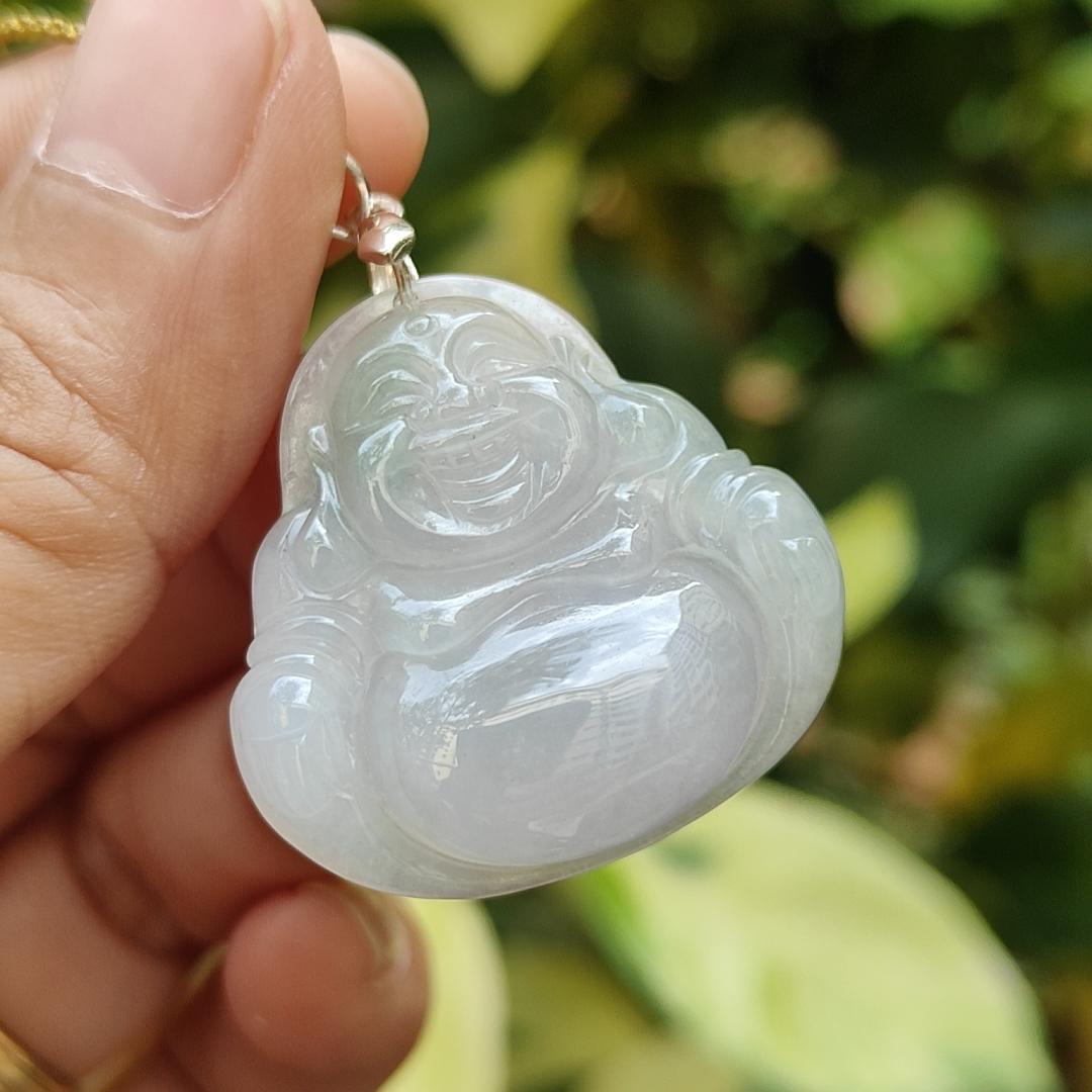 High Quality Milo Buddha Pendant on Natural Type A Jadeite Jade certificate weighs 8.74 grams, measurement 29 * 29.5 * 6.7 mm (pendant378) Yi Pin Qian Jadeites Jade Jewelry ~Your Precious Quintessential ~ Singapore