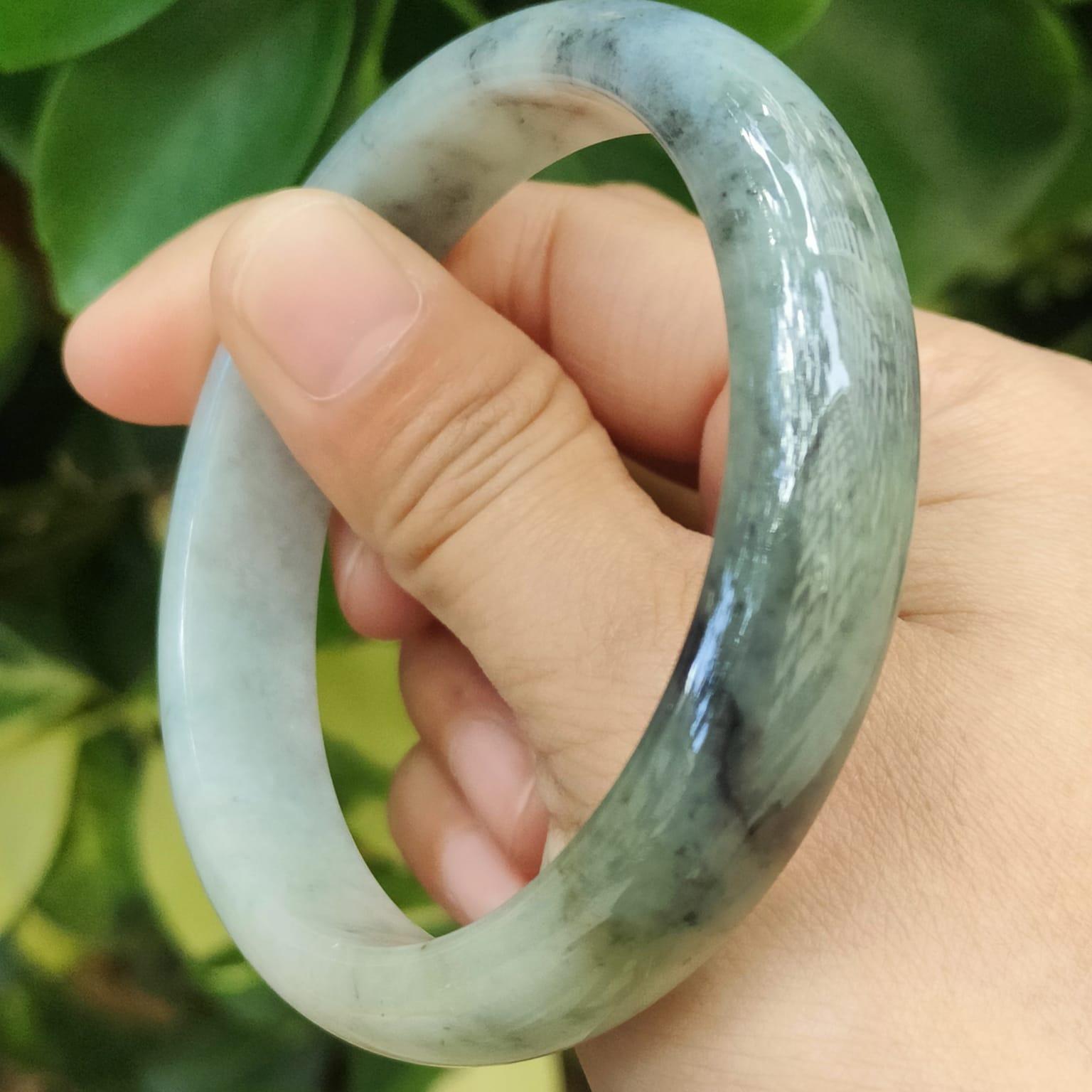 LAST ONE: Ink-Splash Jadeite Bangle – 54.16g Type A, Certified Rarity (Sku: Bangle32) Yi Pin Qian Jadeites Jade Jewelry ~Your Precious Quintessential ~ Singapore