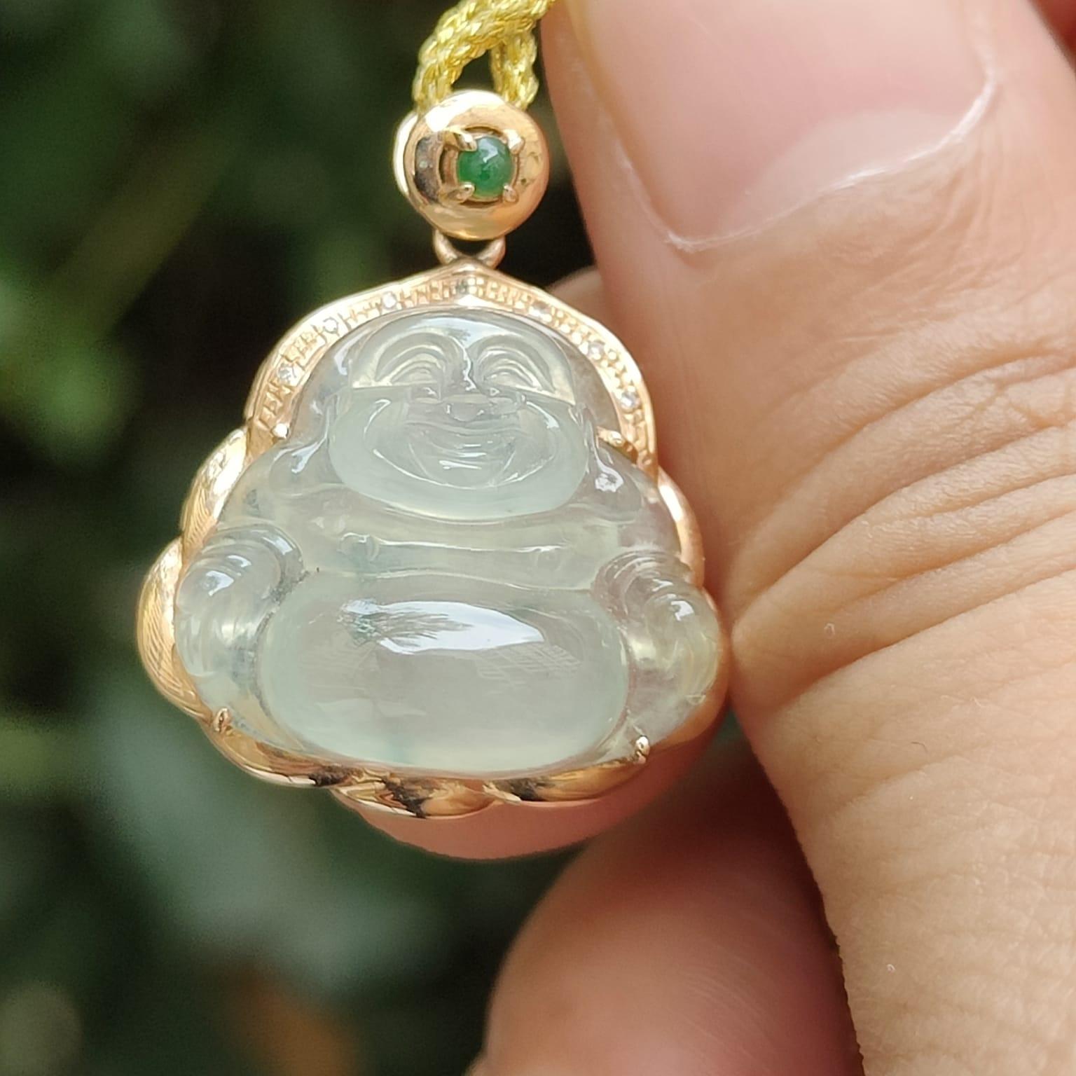 High Translucent Quality Natural Type A Jadeite Jade crafted as Milo Buddha set with 18k gold as Pendant - Latest Arrival in Sg - certificate weighs 2.77 grams, measurement 23 * 19.2 * 8.5 mm (18kp76) Yi Pin Qian Jadeites Jade Jewelry ~Your Precious Quintessential ~ Singapore