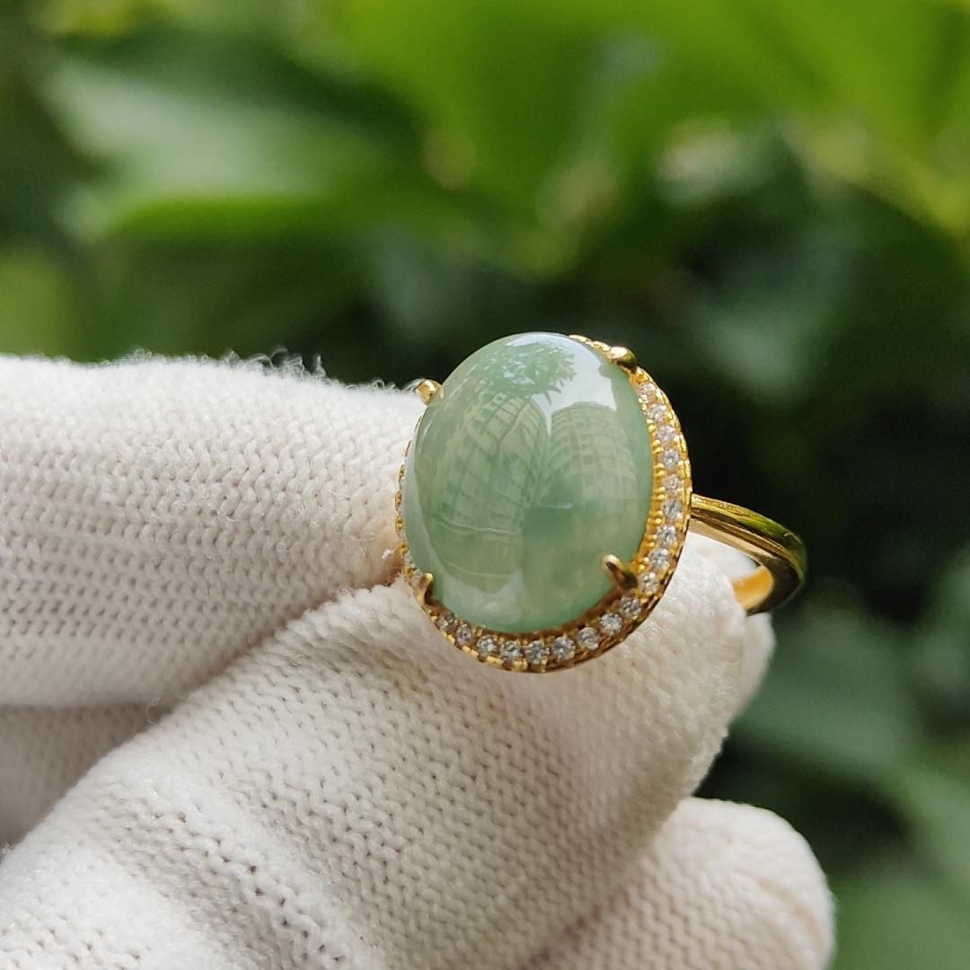 Type A Natural Jadeite Jade - Good Quality Light Green Cabochon set on S925 as Free size adjustable Ring with QIC labs approved certificate weighs 3.89 grams, measurement 13.9 * 11.6 * 3.3 mm (s925ring16) Yi Pin Qian Jadeites Jade Jewelry ~Your Precious Quintessential ~ Singapore