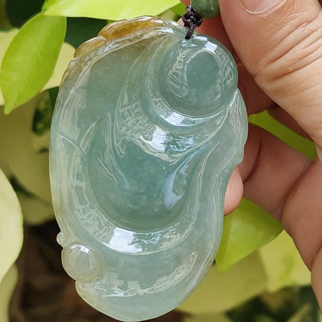 New Arrival Singapore - High Quality Green with Yellow Crafted as Milo Buddha on Natural Type A Jadeite Jade as Pendant with certificate weighs 41.79 grams, measurement 63.2 * 39.9 * 10.7 mm (pendant323) Yi Pin Qian Jadeites Jade Jewelry ~Your Precious Quintessential ~ Singapore