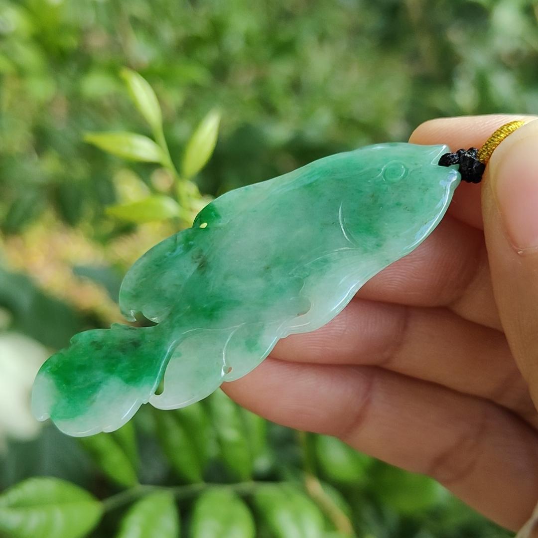 A (Type) Natural Jadeite Jade Light Green with Green crafted as Fish pendant [Collection], certificate weighs 8.69 grams, measurement 59 * 23.6 * 4.6 mm (pendant299) Yi Pin Qian Jadeites Jade Jewelry ~Your Precious Quintessential ~ Singapore