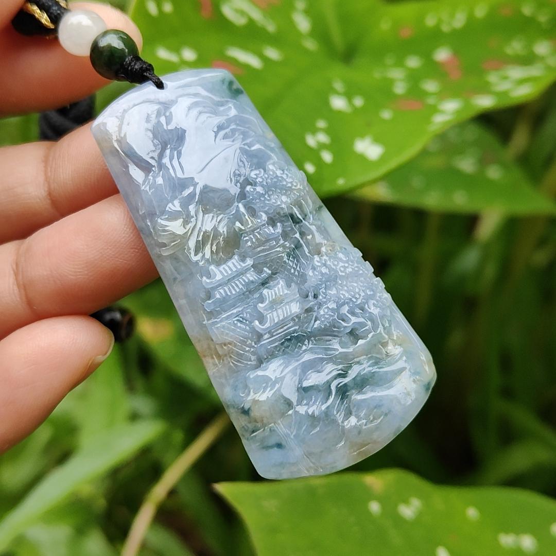 Unique Lavender Natural Type A Jadeite Pendant carved with scene come with certificate weight 19.55 grams, 53.80 *27.50 * 5.50 mmm, suitable for daily wear (pendant121) Yi Pin Qian