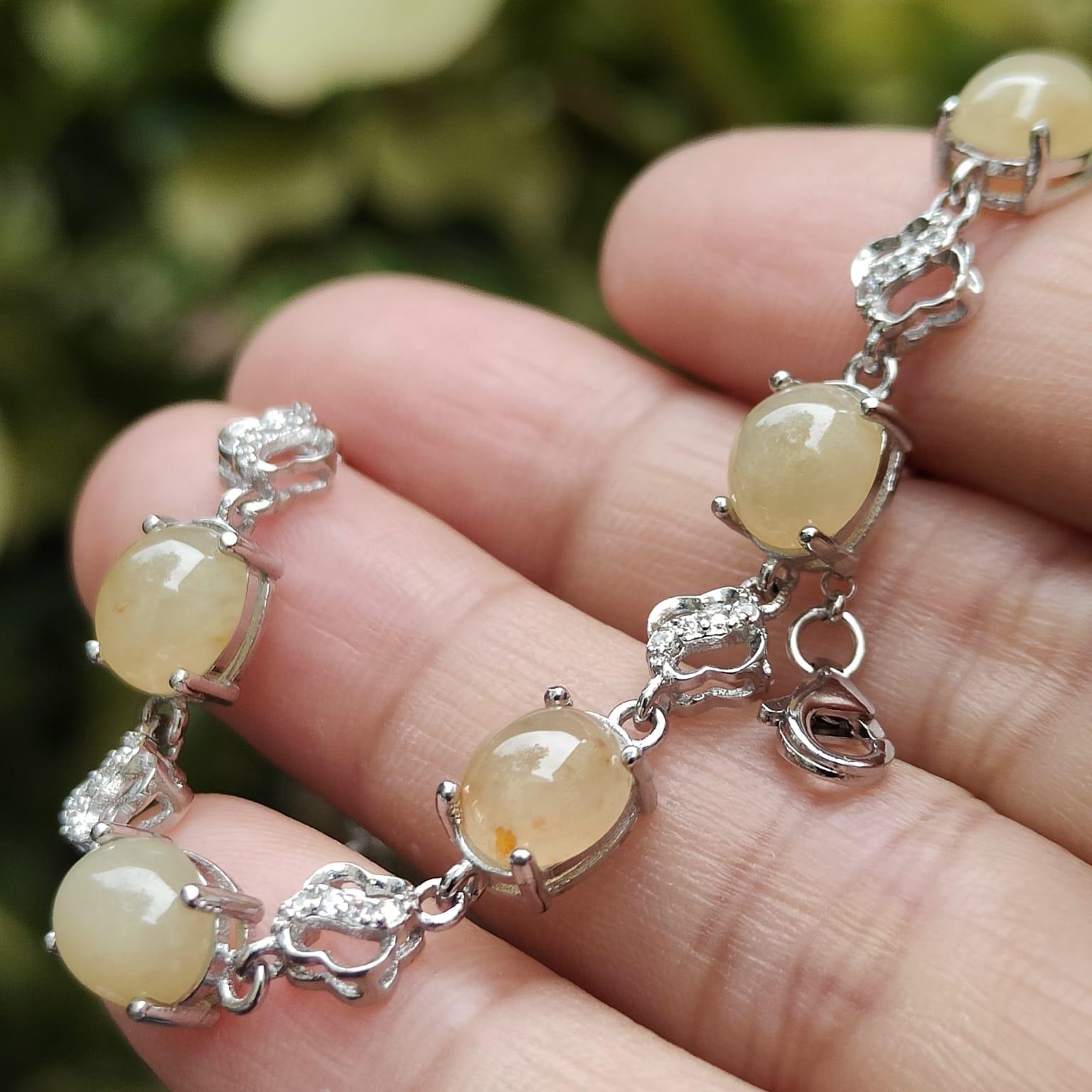 5 Good size Quality Brownish Yellow Cabochons crafted on Natural Type A Jadeite Jade set on S925 as Bracelet certificate weighs 5.43 grams (s925b3) Yi Pin Qian Jadeites Jade Jewelry ~Your Precious Quintessential ~ Singapore