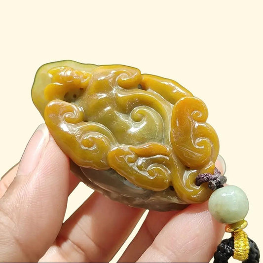 Latest Arrival in SG - Lots of Ruyi Crafted on Light Green Hue with Brown Natural Type A Jadeite Jade as Pendant, certificate weighs 35.21 grams, measurement 54.6 * 31.3 * 14.8 mm (pendant321) Yi Pin Qian Jadeites Jade Jewelry ~Your Precious Quintessential ~ Singapore