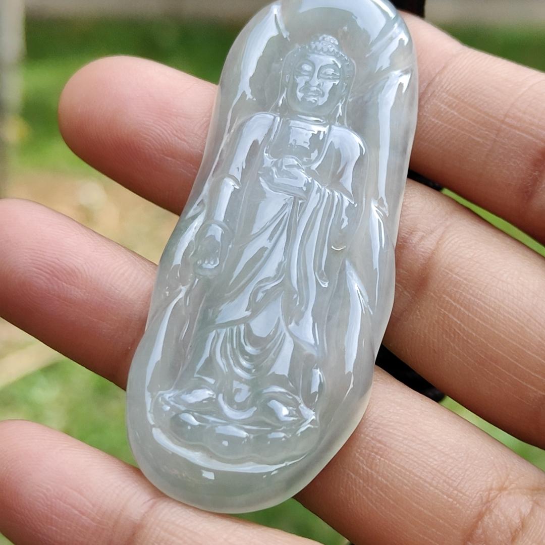 Light Green Hue Icy Translucent Natural Type A Jadeite Jade crafted as Amitābha to wear as Pendant, certificate weighs 18.67 grams (pendant281) Yi Pin Qian